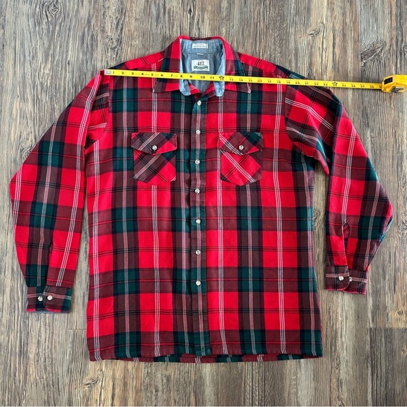 Vtg Van Heusen 417 Plaid Flannel Shirt Mens Lg Tall L/S Red Rockabilly Hipster - Picture 5 of 13